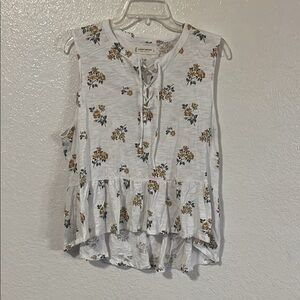 Lucky Brand Cream Floral Sleeveless Top Corset tie bodice XL